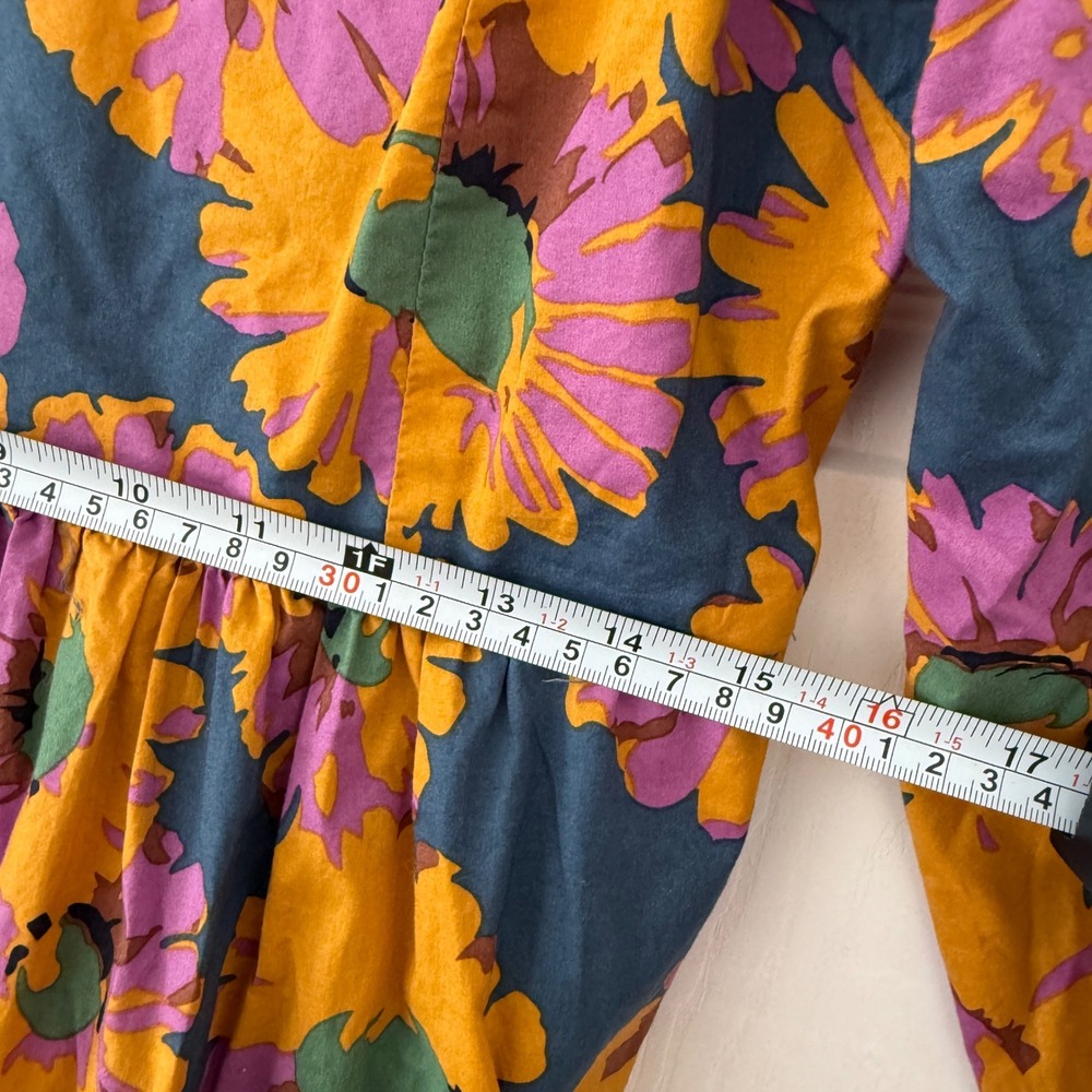 Hudson & Bay Floral Print Mini Dress Long Sleeve Square Neck Casual Boho Funky - Picture 6 of 10